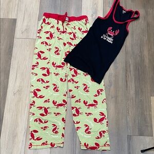 Lazy One Black & Red Crab Tank and Light Green Crab Print Pajama Set